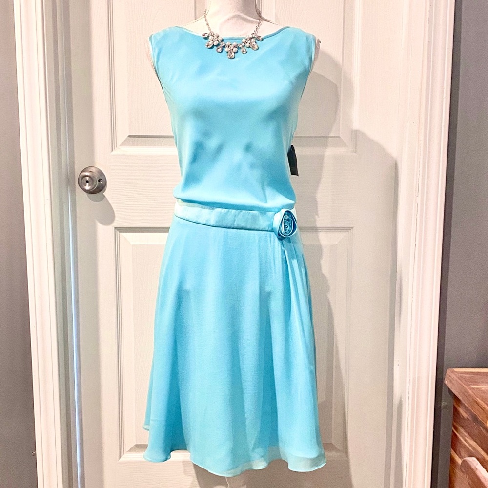 Cynthia Howie Aqua Silk Sleeveless Dress